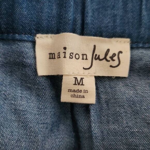Maison Jules Women's Size Medium Blue Chambray Button Down Circle Skirt - Picture 2 of 6